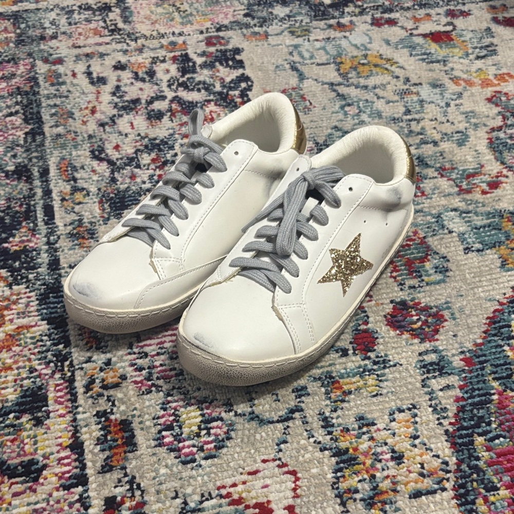 White and Gold Star Women's Sneakers